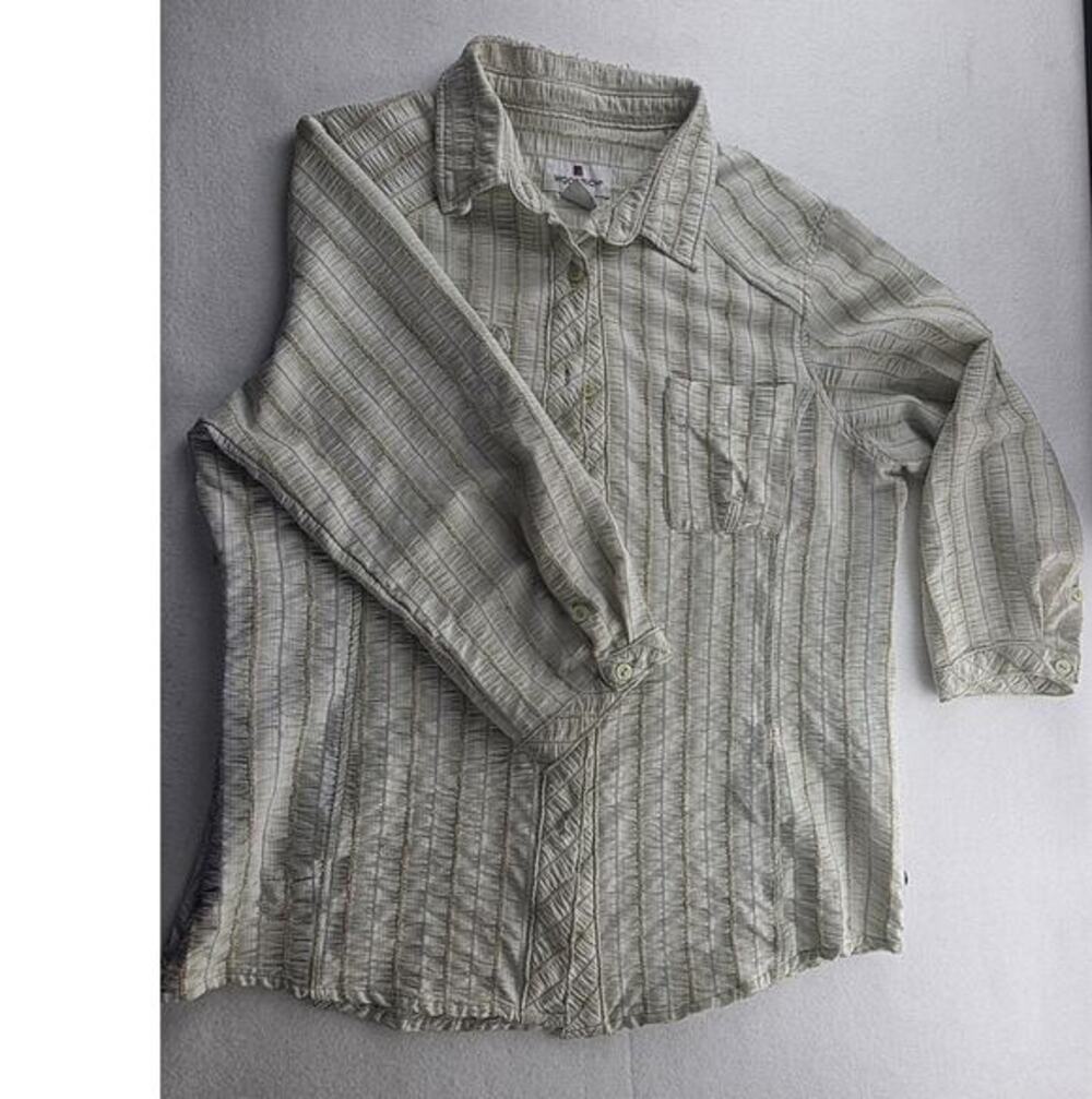 Woolrich Womens Striped Casual 3/4 Sleeve Button Down Size Medium